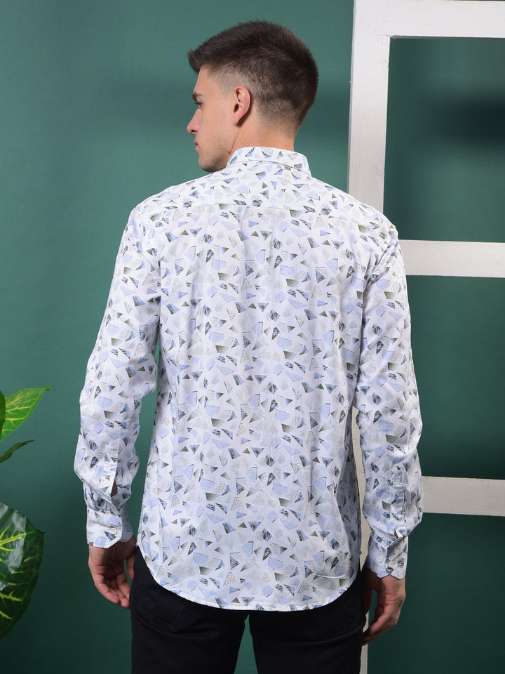 cobb white printed slim-fit casual shirt