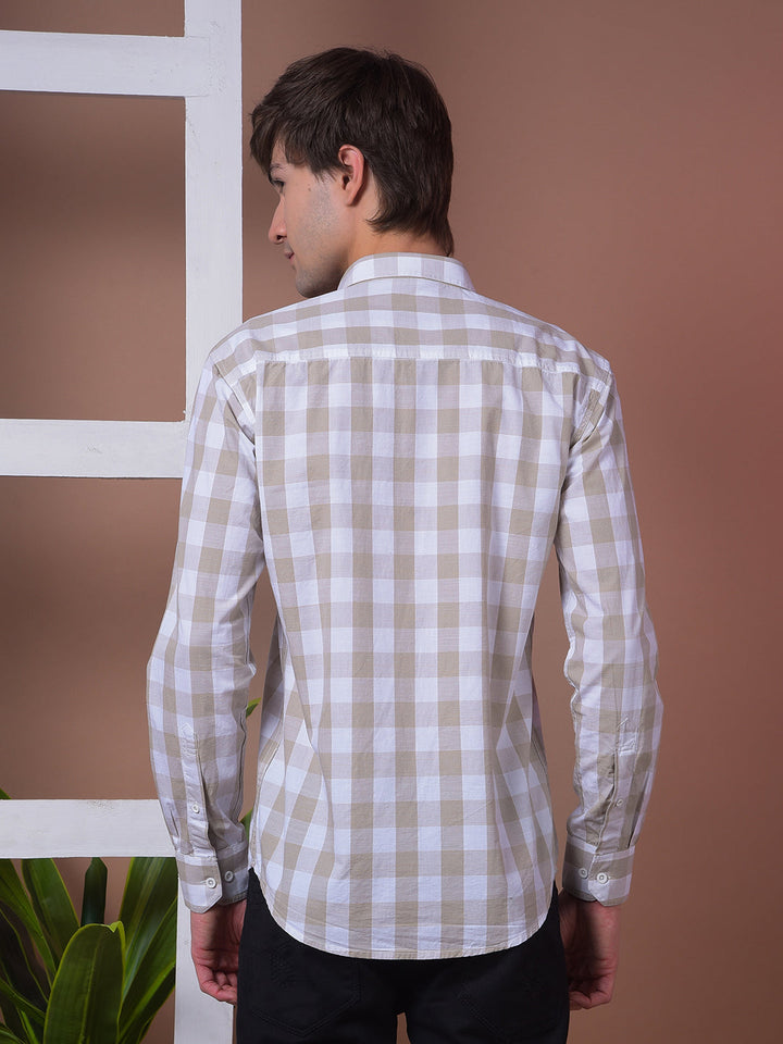 cobb beige checked slim-fit casual shirt