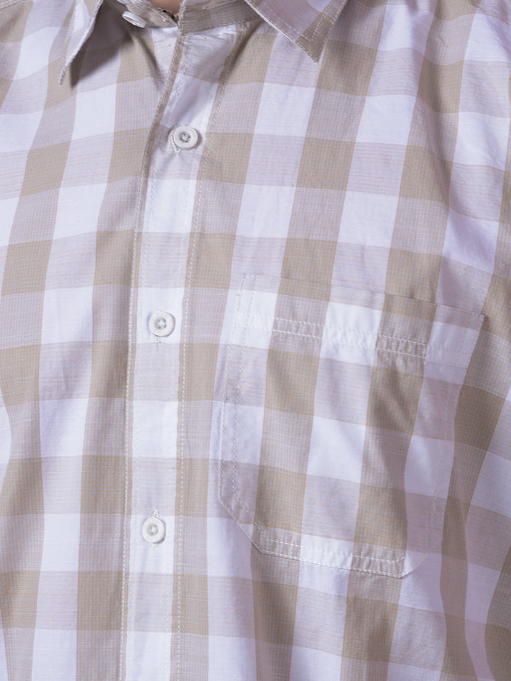 cobb beige checked slim-fit casual shirt