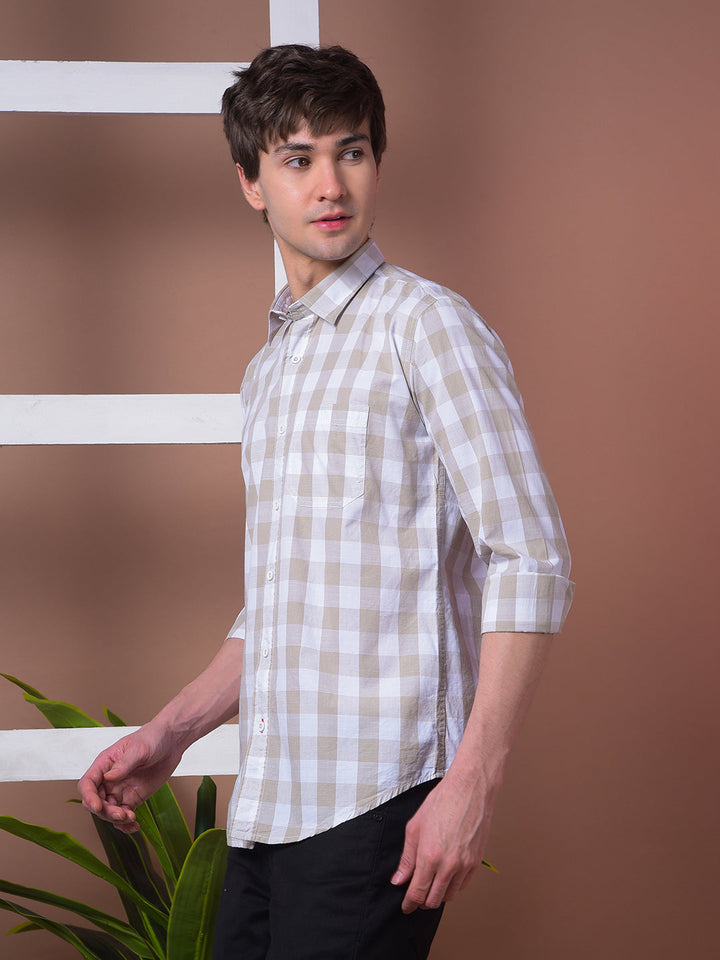 COBB BEIGE CHECKED SLIM-FIT CASUAL SHIRT