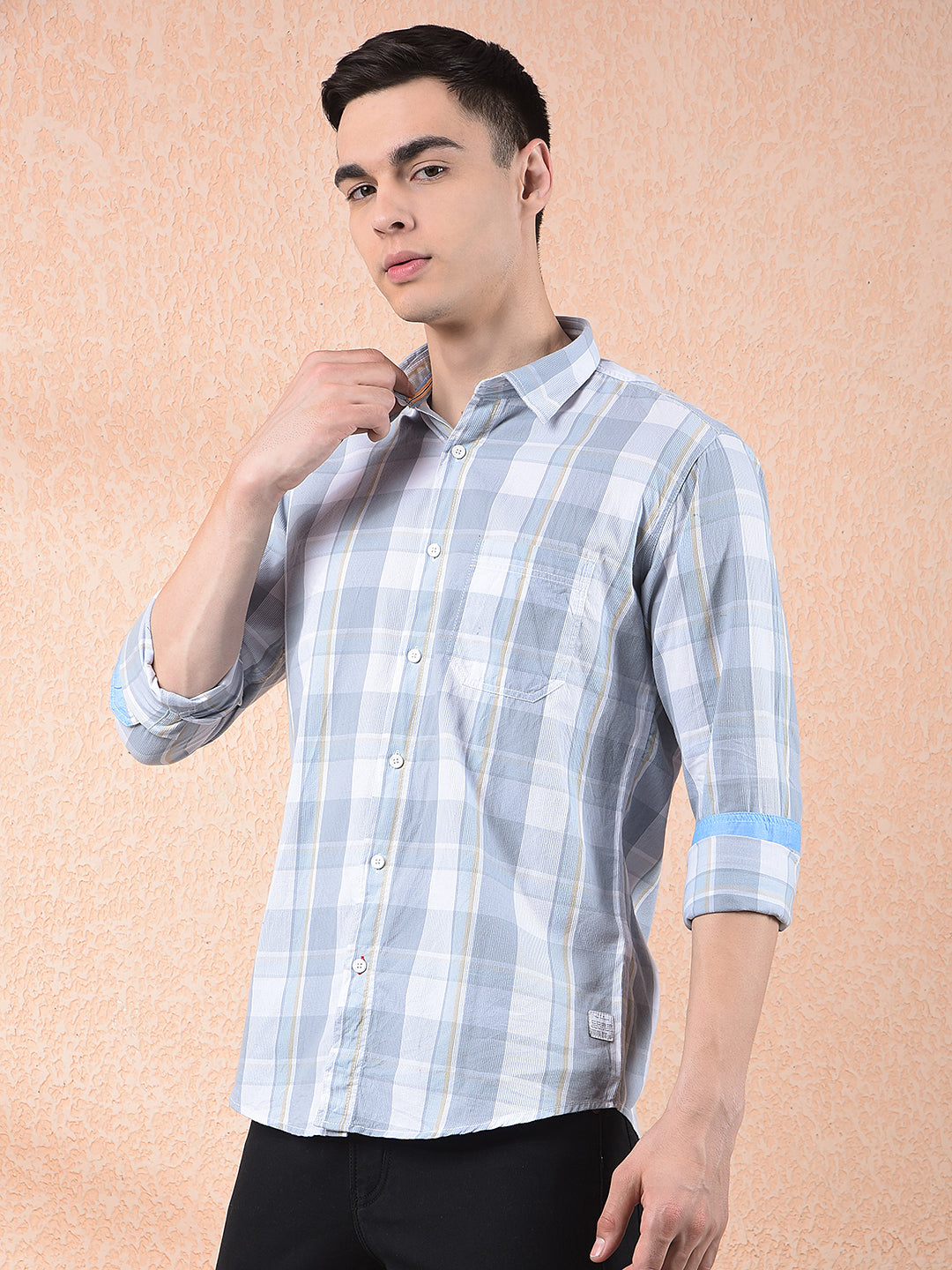 COBB GREY CHECKED SLIM-FIT CASUAL SHIRT