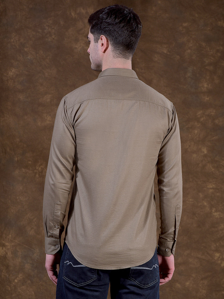 cobb dark olive solid slim-fit casual shirt
