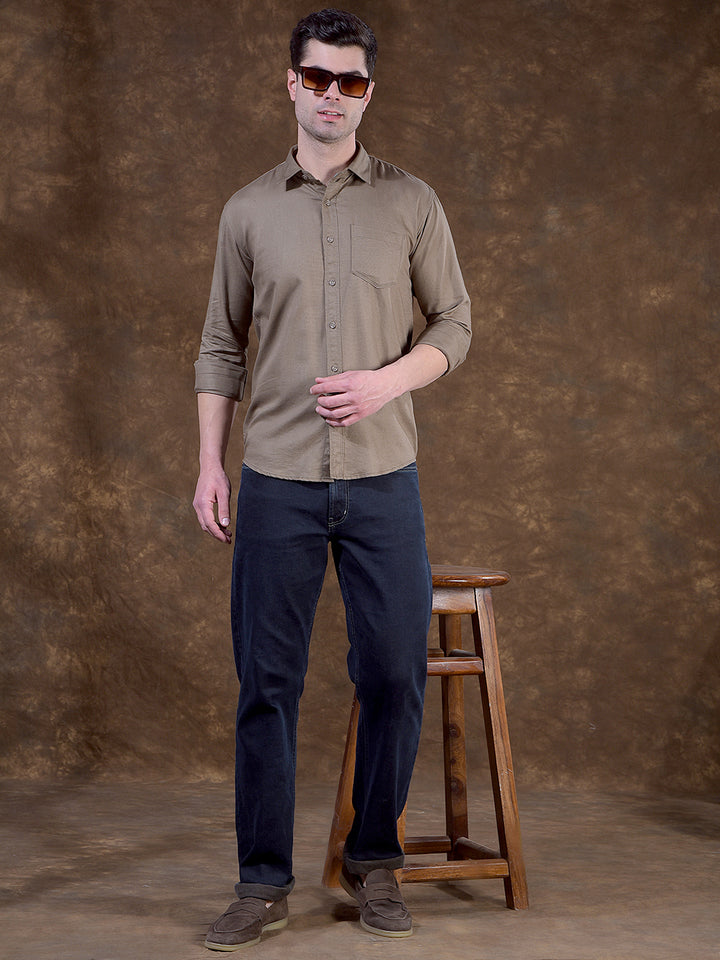 COBB DARK OLIVE SOLID SLIM-FIT CASUAL SHIRT