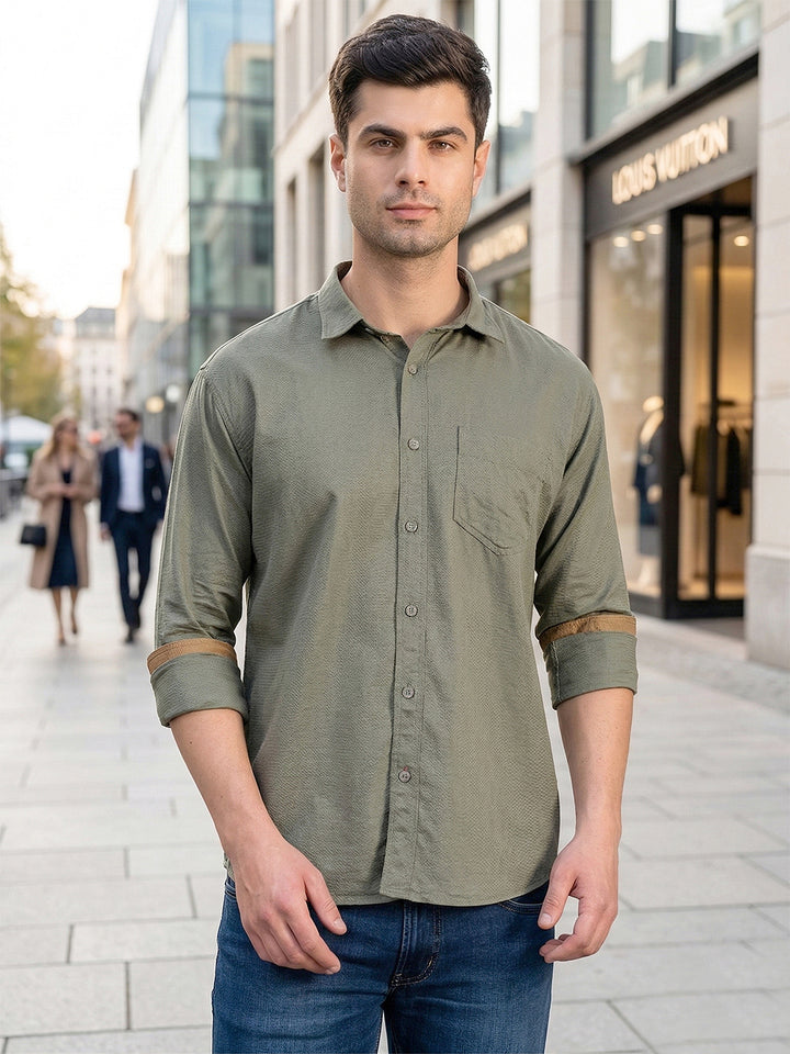 cobb green solid slim-fit casual shirt