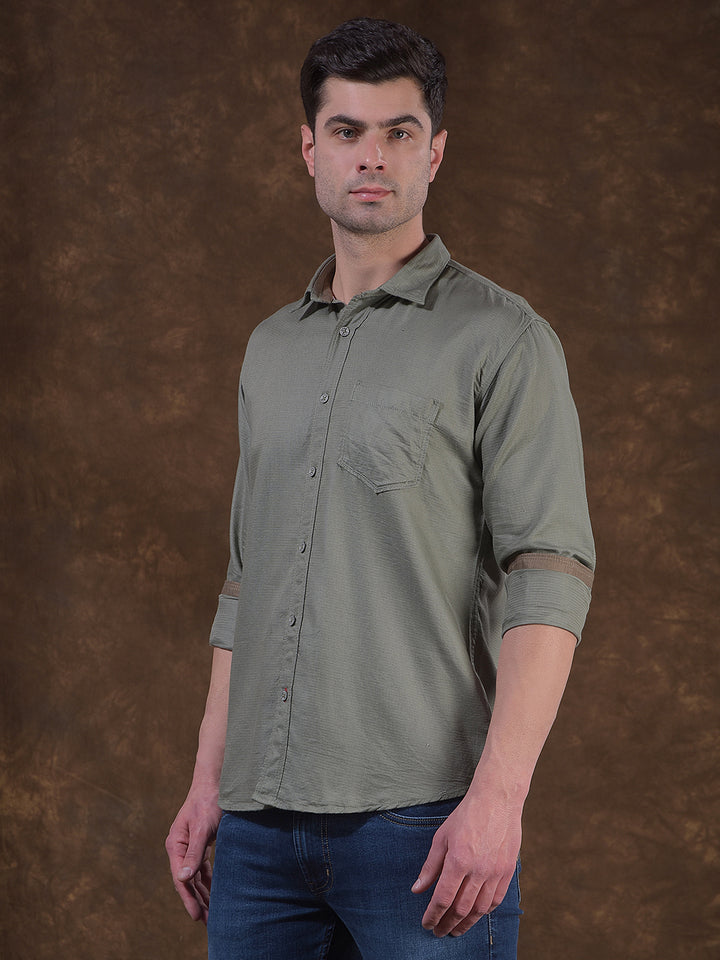cobb green solid slim-fit casual shirt