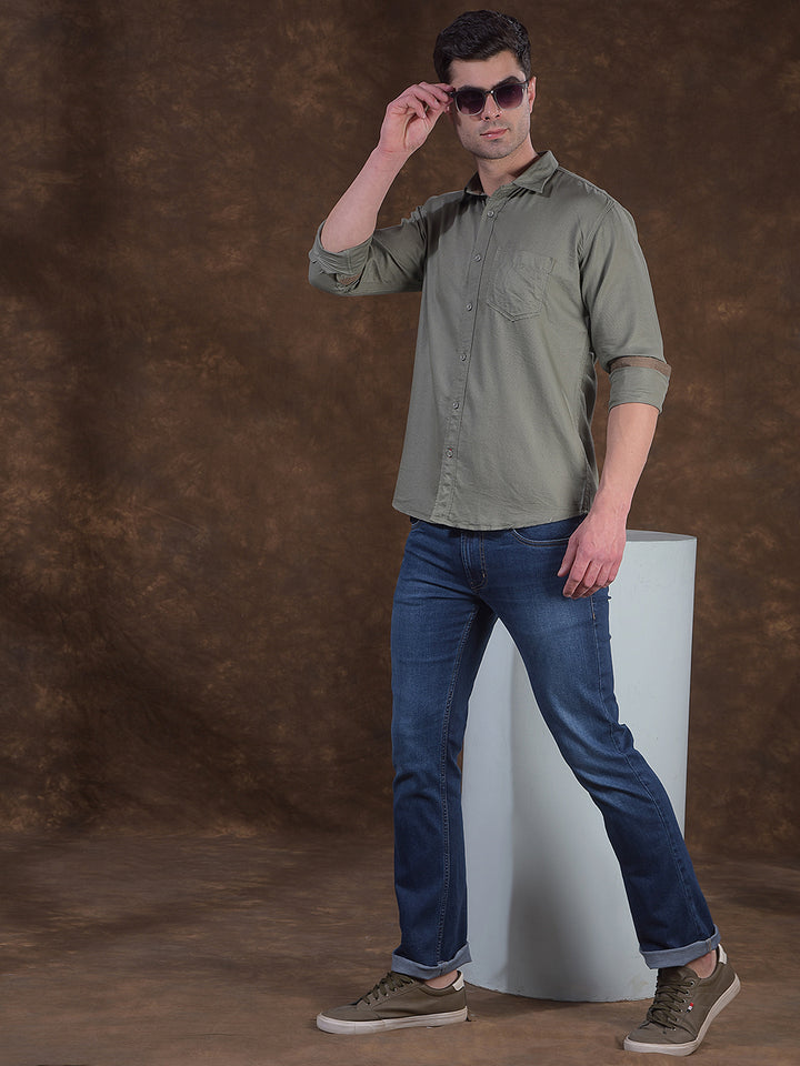 COBB GREEN SOLID SLIM-FIT CASUAL SHIRT