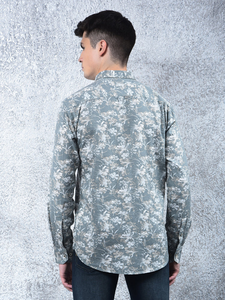 cobb light olive printed casual shirt