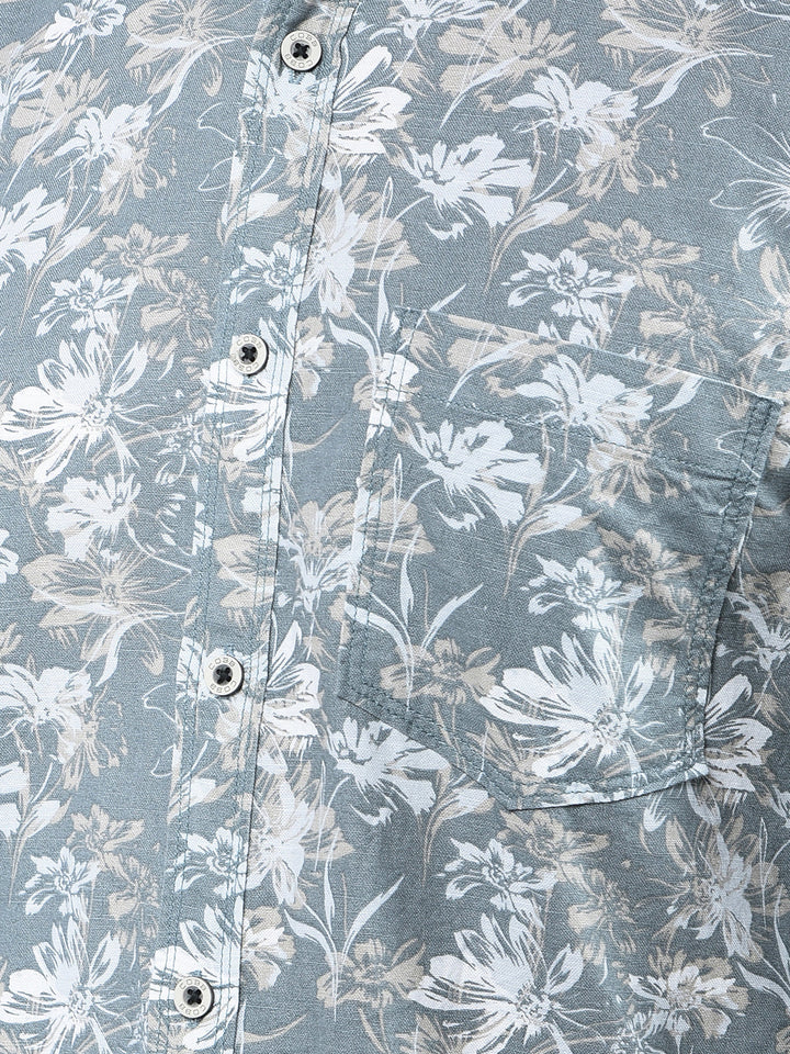 cobb light olive printed casual shirt