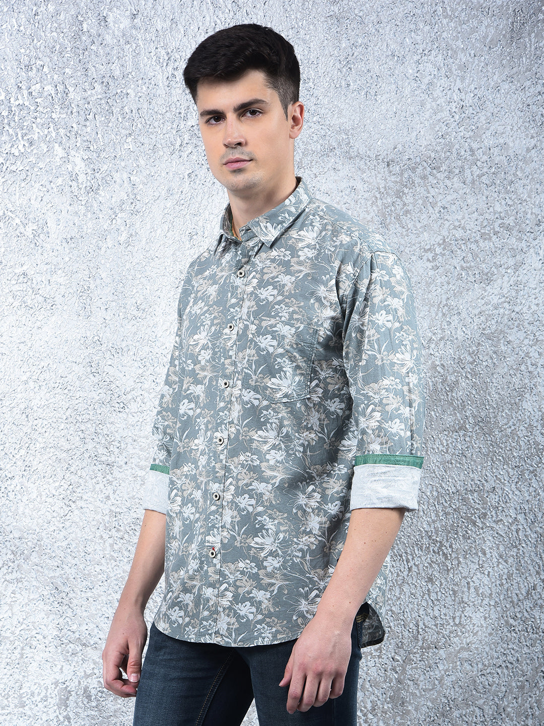 COBB LIGHT OLIVE PRINTED CASUAL SHIRT