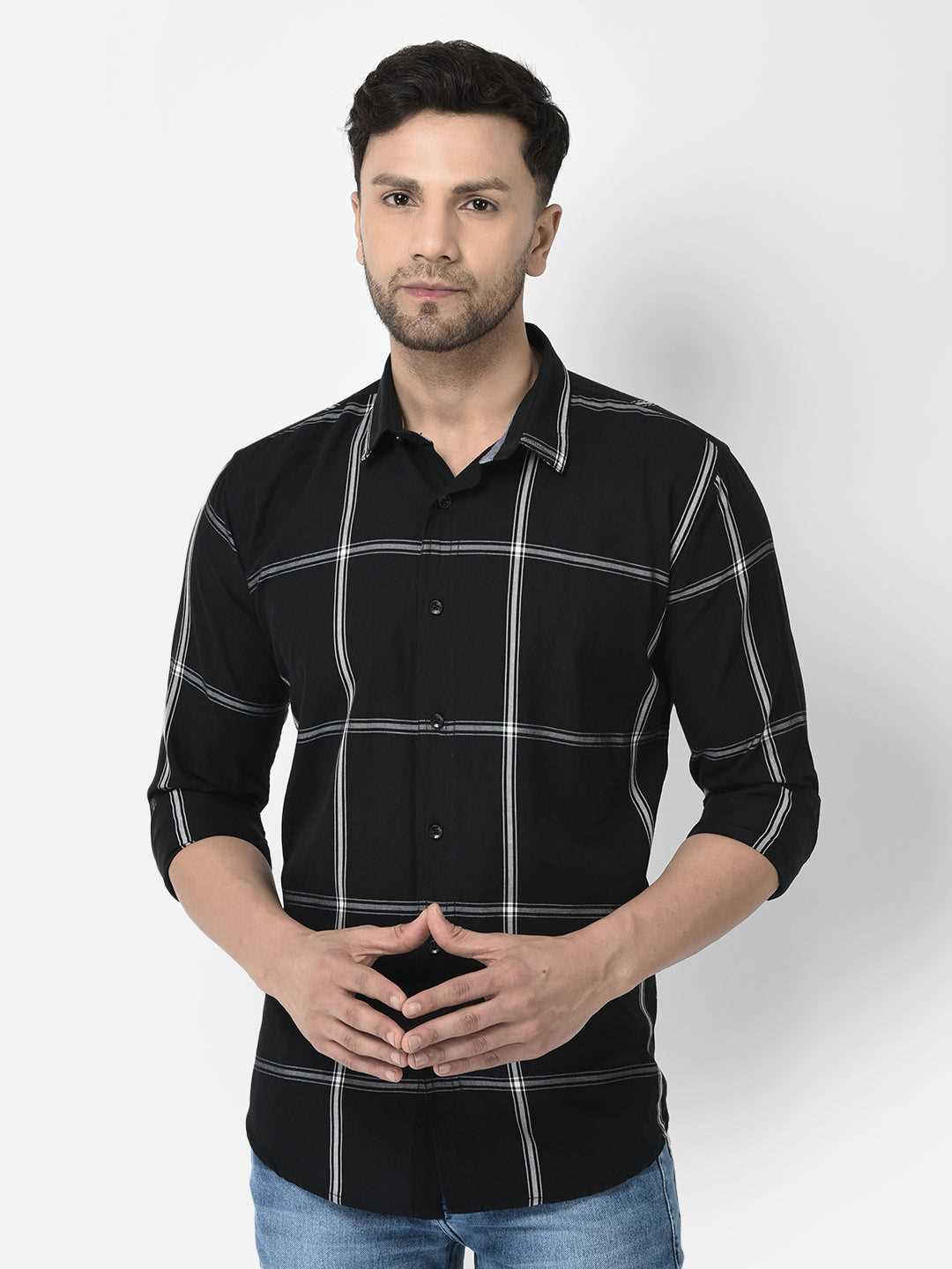 Cobb Black Checked Slim Fit Casual Shirt