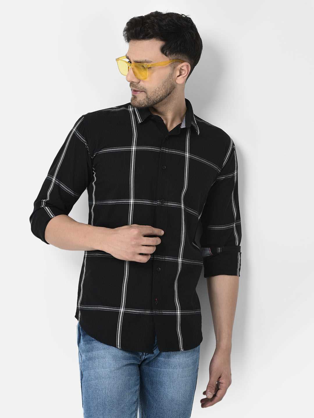 Cobb Black Checked Slim Fit Casual Shirt Black