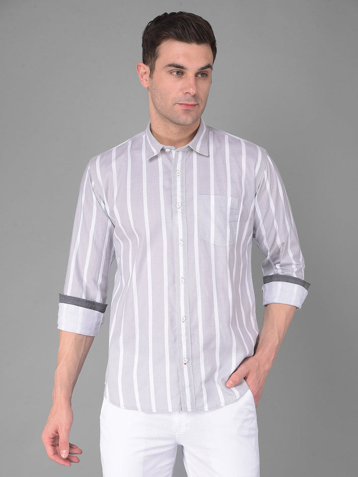 cobb light grey striped slim fit casual shirt