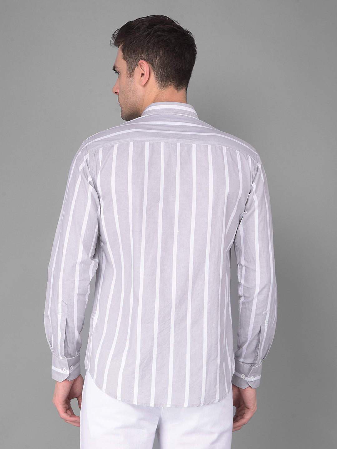 cobb light grey striped slim fit casual shirt