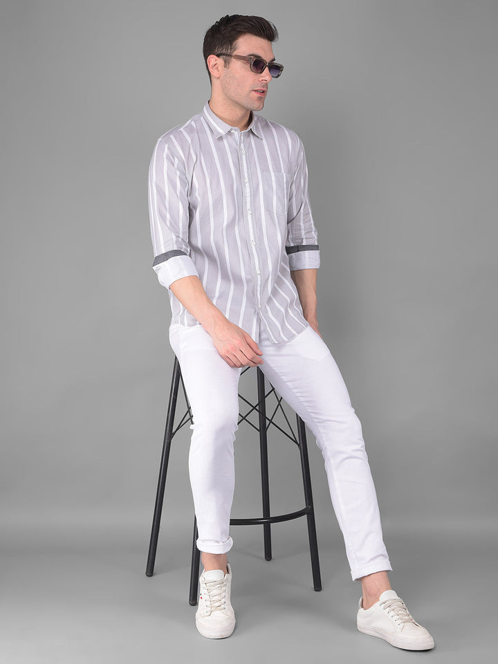 cobb light grey striped slim fit casual shirt