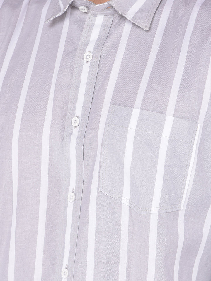 COBB LIGHT GREY STRIPED SLIM FIT CASUAL SHIRT