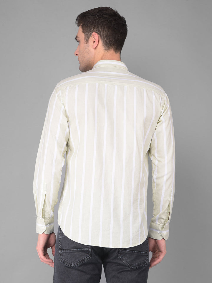 cobb pista green striped slim fit casual shirt
