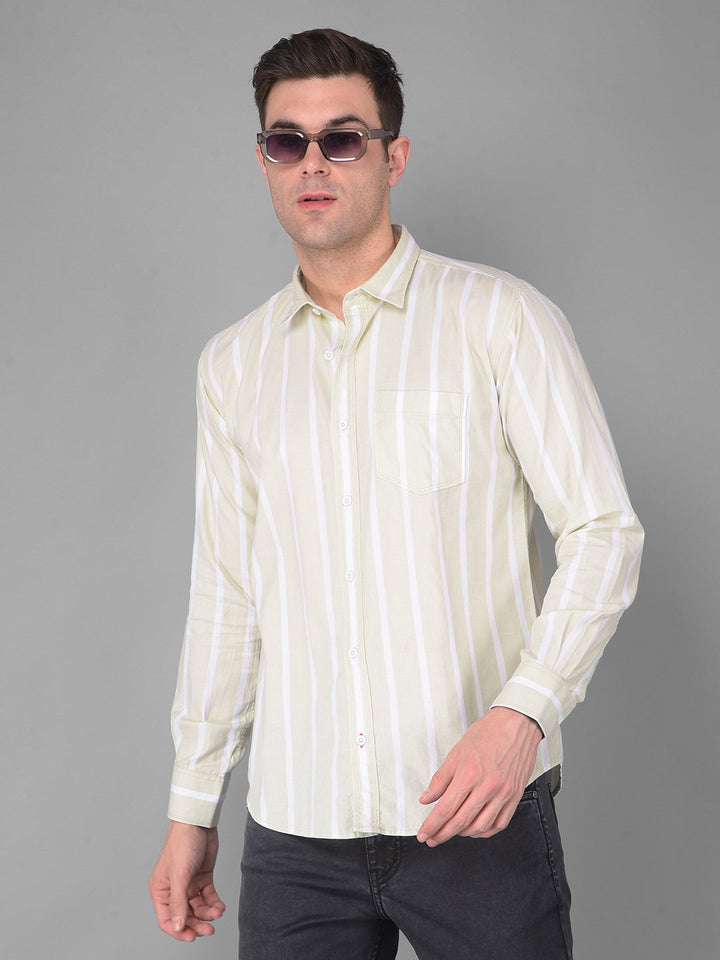 COBB PISTA GREEN STRIPED SLIM FIT CASUAL SHIRT
