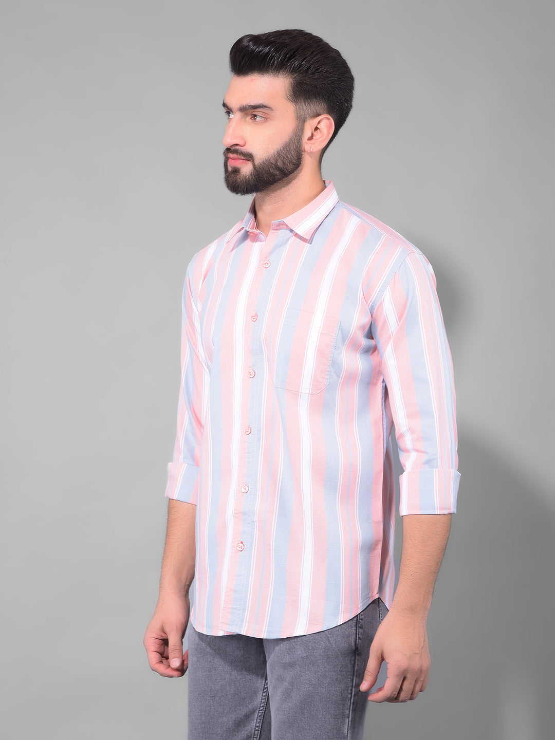 cobb pink striped semi-slim fit casual shirt