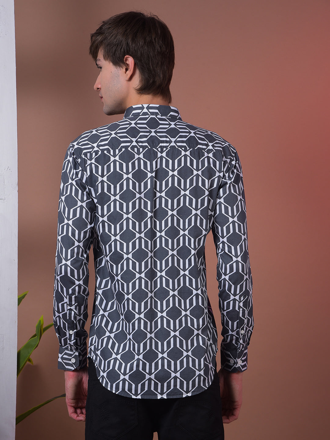 cobb grey printed slim-fit casual shirt