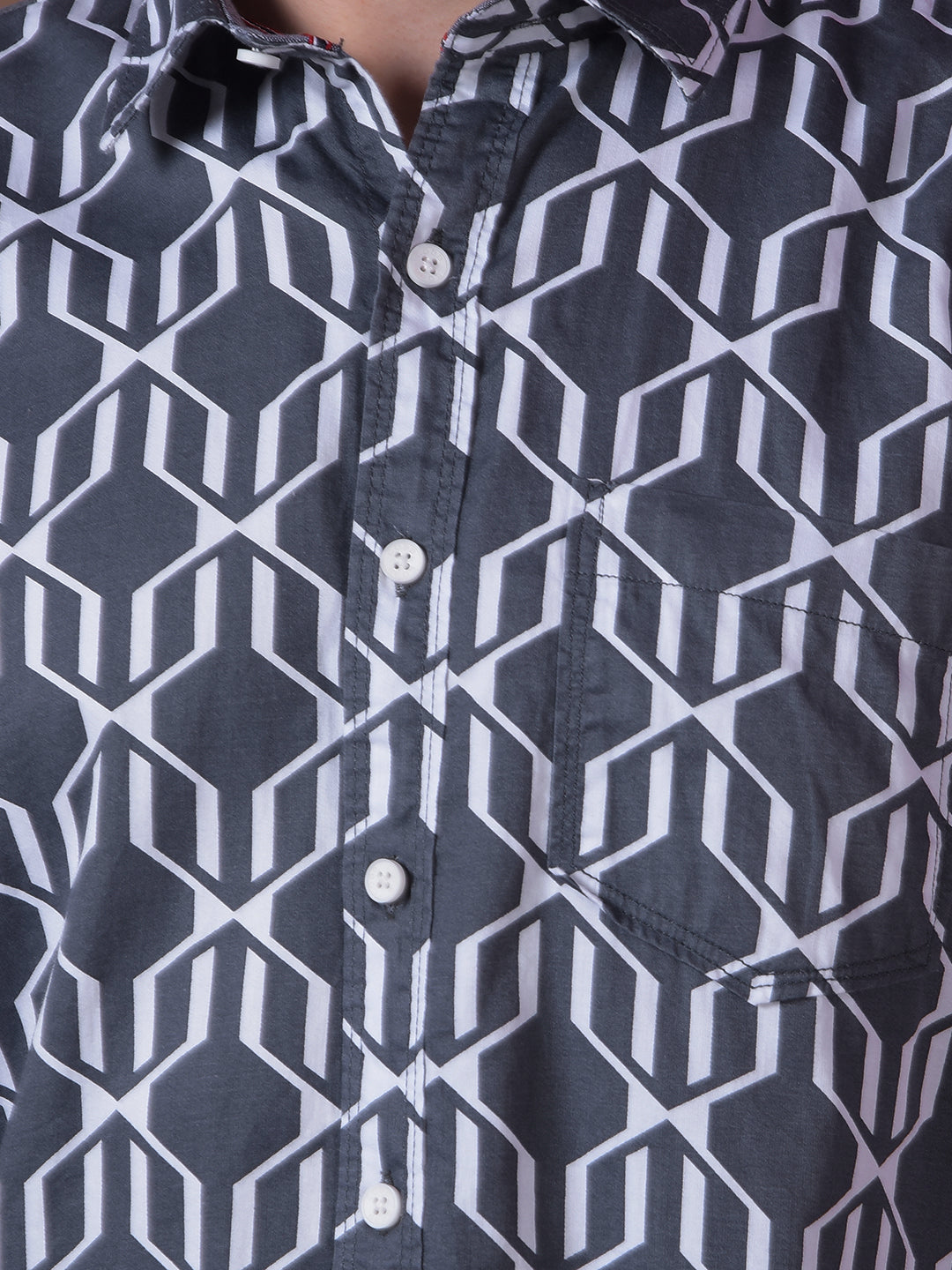 cobb grey printed slim-fit casual shirt