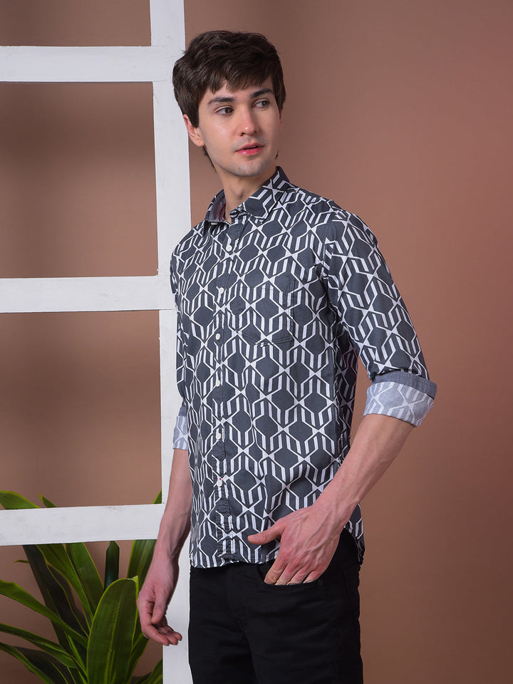 COBB GREY PRINTED SLIM-FIT CASUAL SHIRT