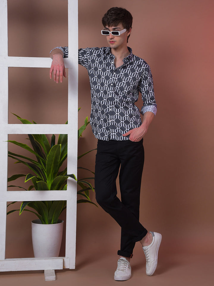 COBB GREY PRINTED SLIM-FIT CASUAL SHIRT