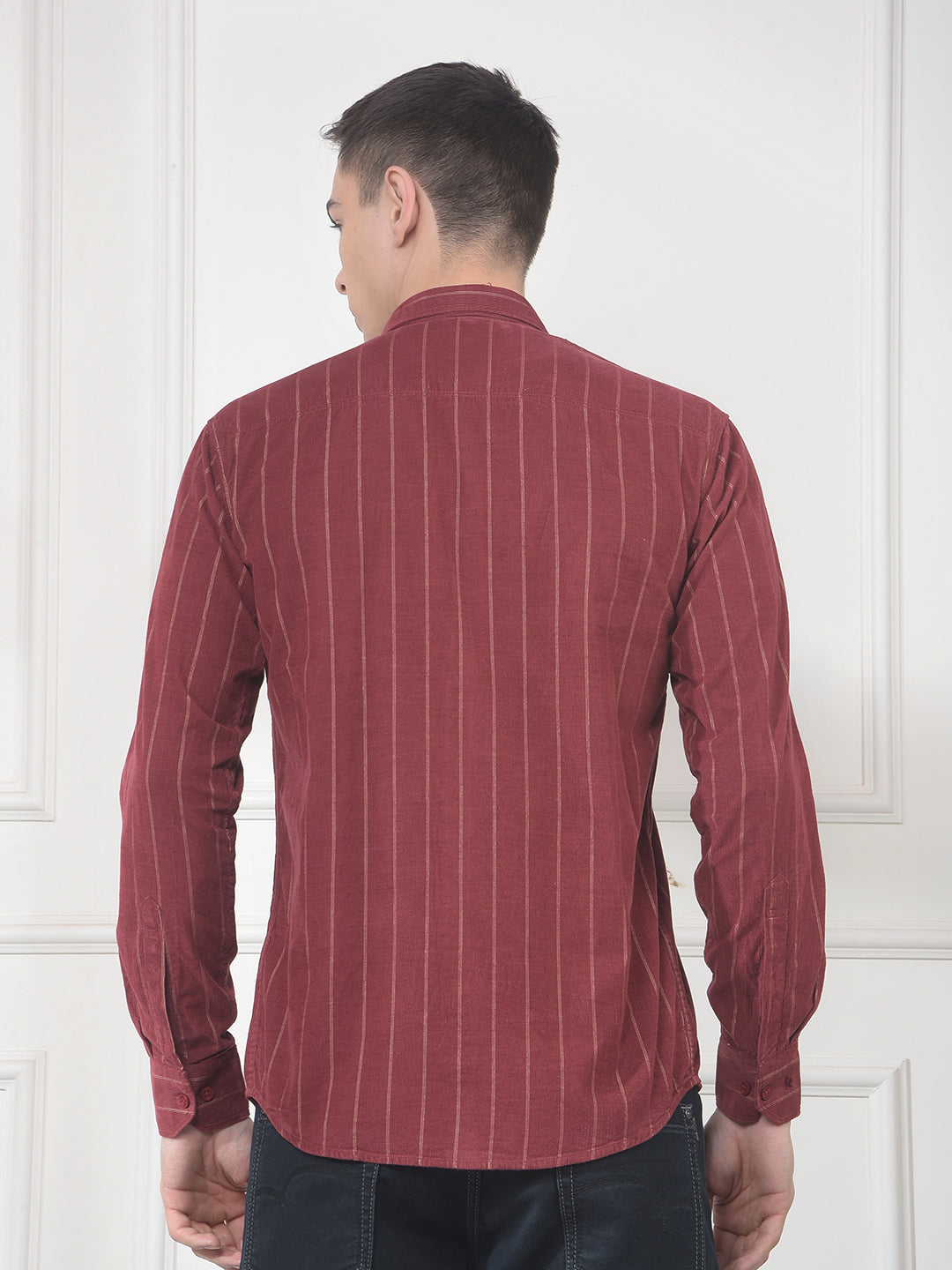 cobb rust striped slim-fit casual shirt