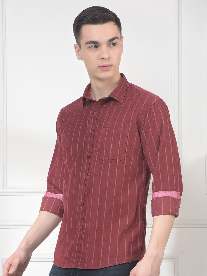 cobb rust striped slim-fit casual shirt
