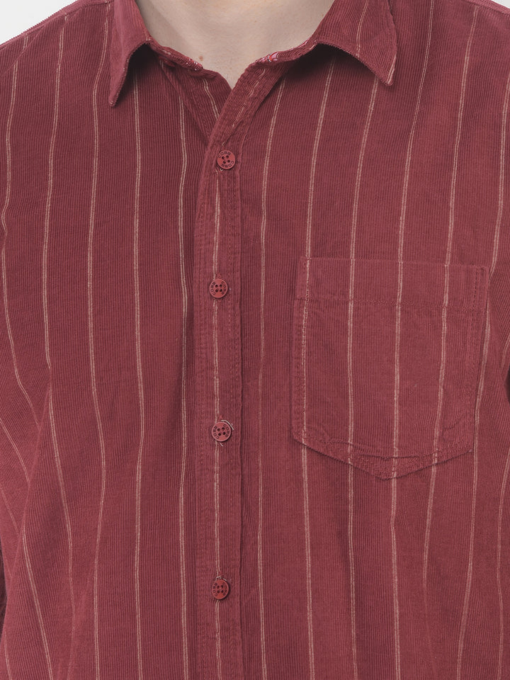 COBB RUST STRIPED SLIM-FIT CASUAL SHIRT