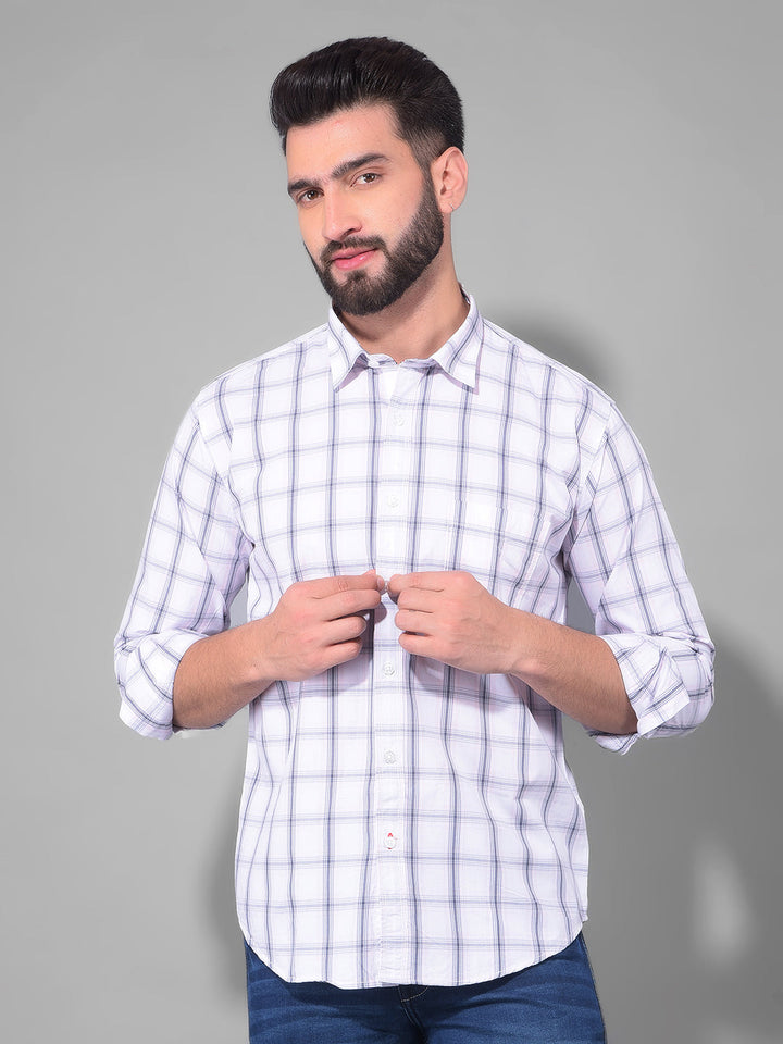 cobb white charcoal grey checked slim fit casual shirt