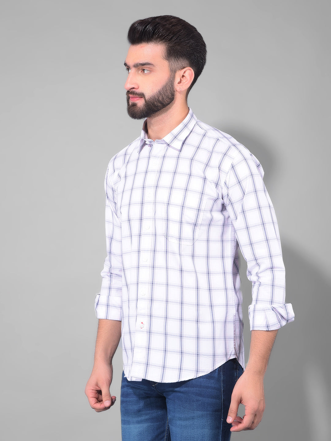 cobb white charcoal grey checked slim fit casual shirt