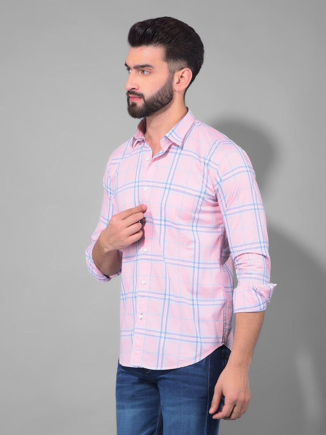 cobb pink checked slim fit casual shirt