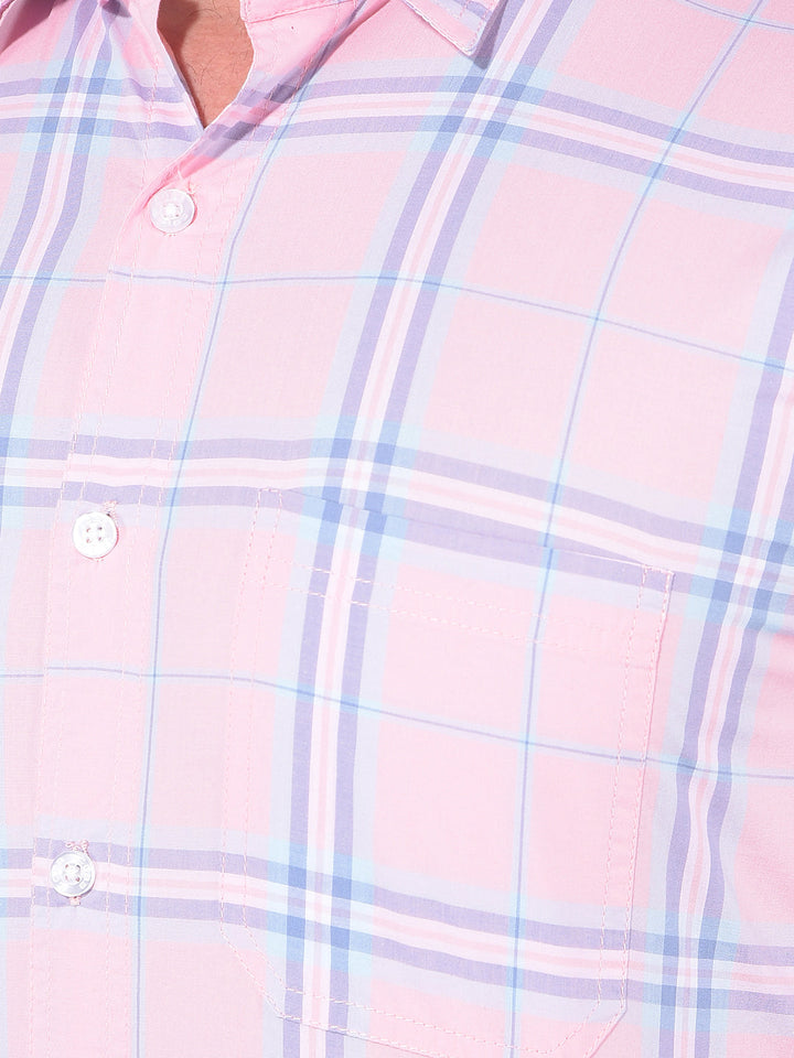 COBB PINK CHECKED SLIM FIT CASUAL SHIRT