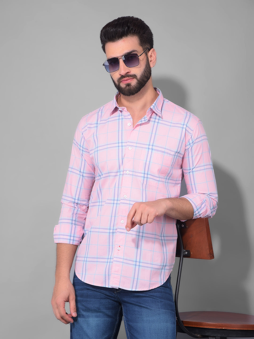 COBB PINK CHECKED SLIM FIT CASUAL SHIRT