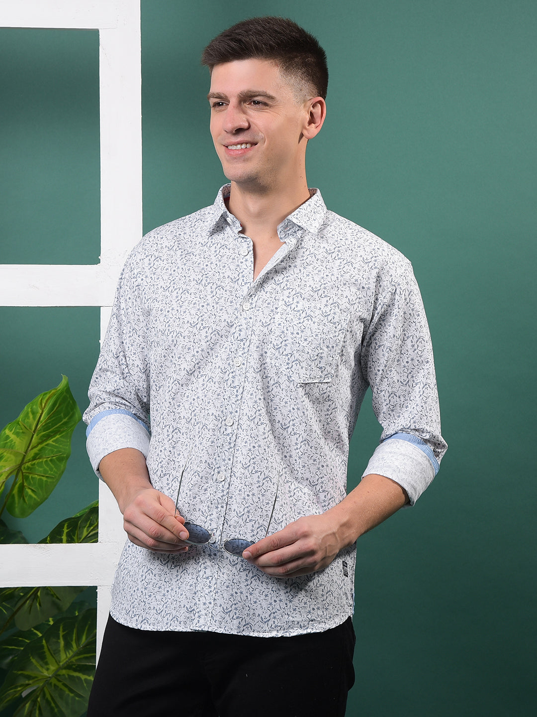 cobb blue printed slim-fit casual shirt