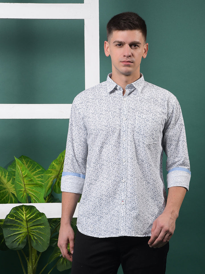 cobb blue printed slim-fit casual shirt