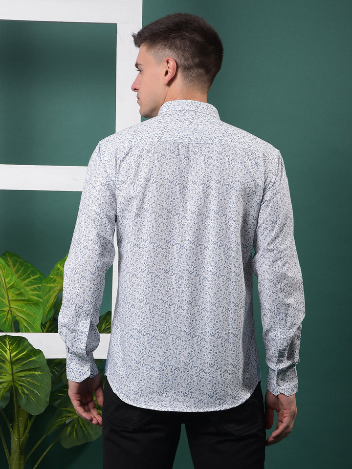 cobb blue printed slim-fit casual shirt