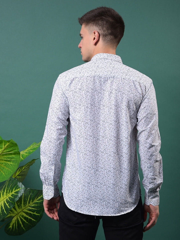 cobb grey printed slim-fit casual shirt