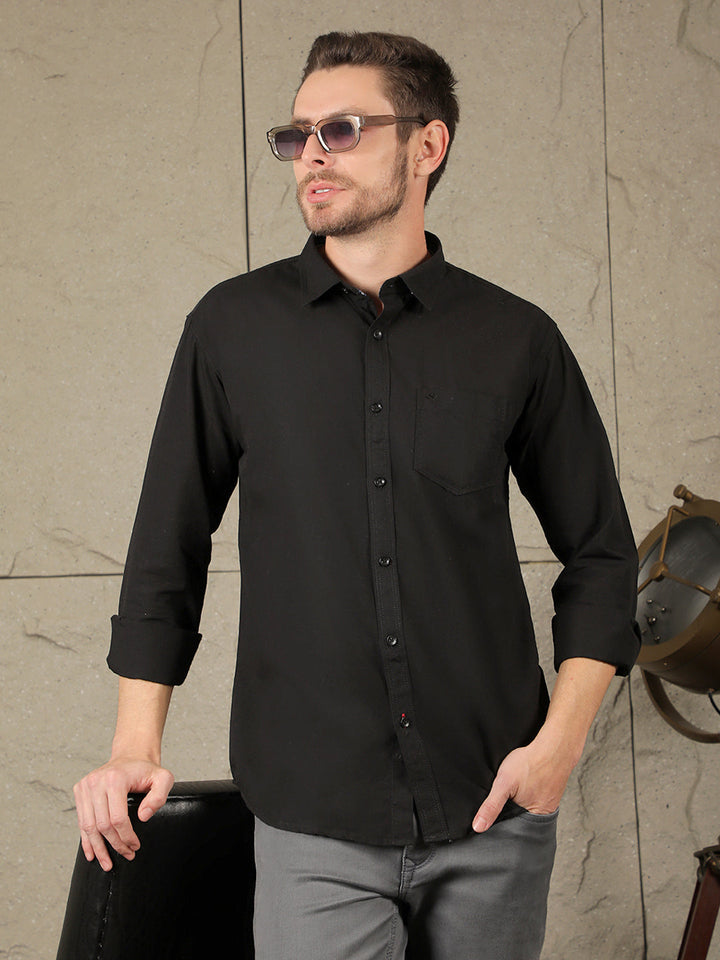 cobb solid black slim fit casual shirt