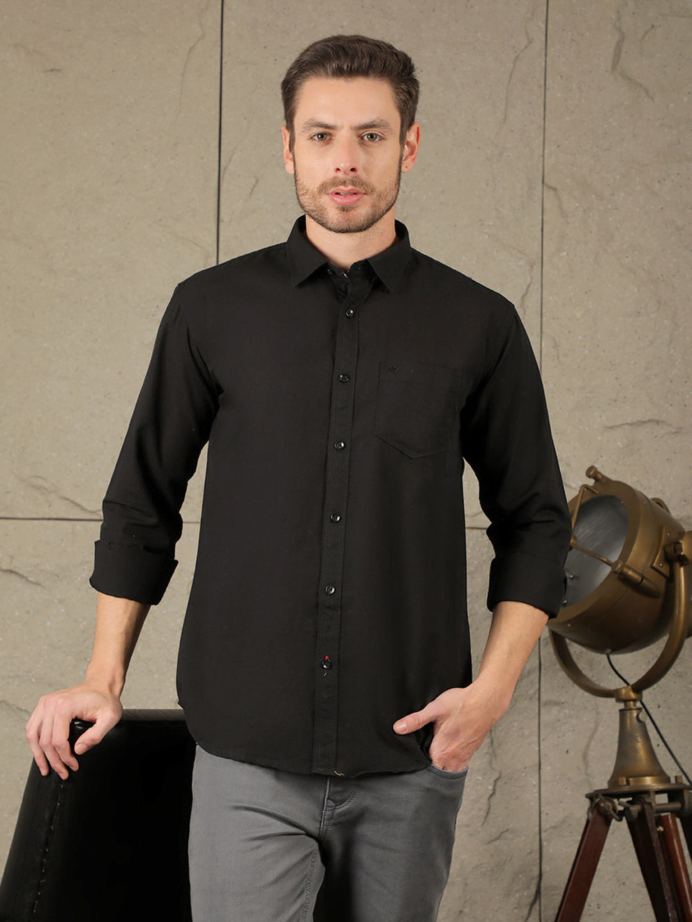 cobb solid black slim fit casual shirt