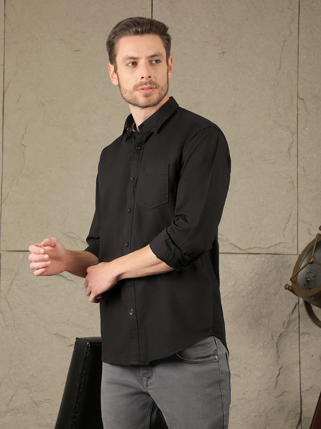 COBB SOLID BLACK SLIM FIT CASUAL SHIRT