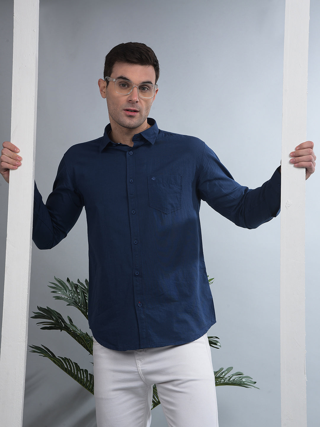 cobb solid indigo slim-fit casual shirt