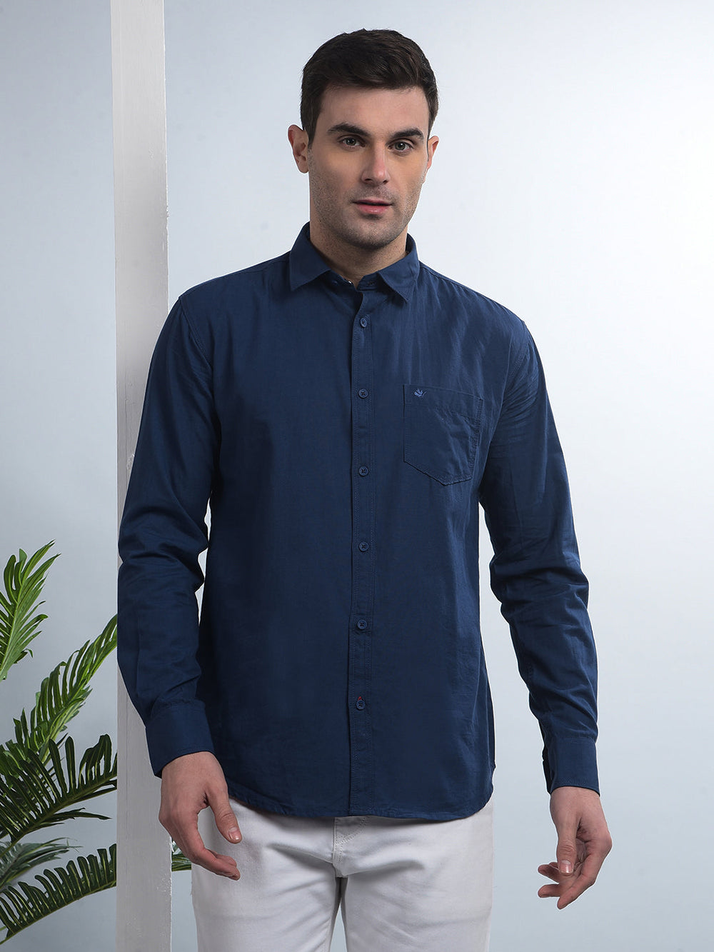 cobb solid indigo slim-fit casual shirt