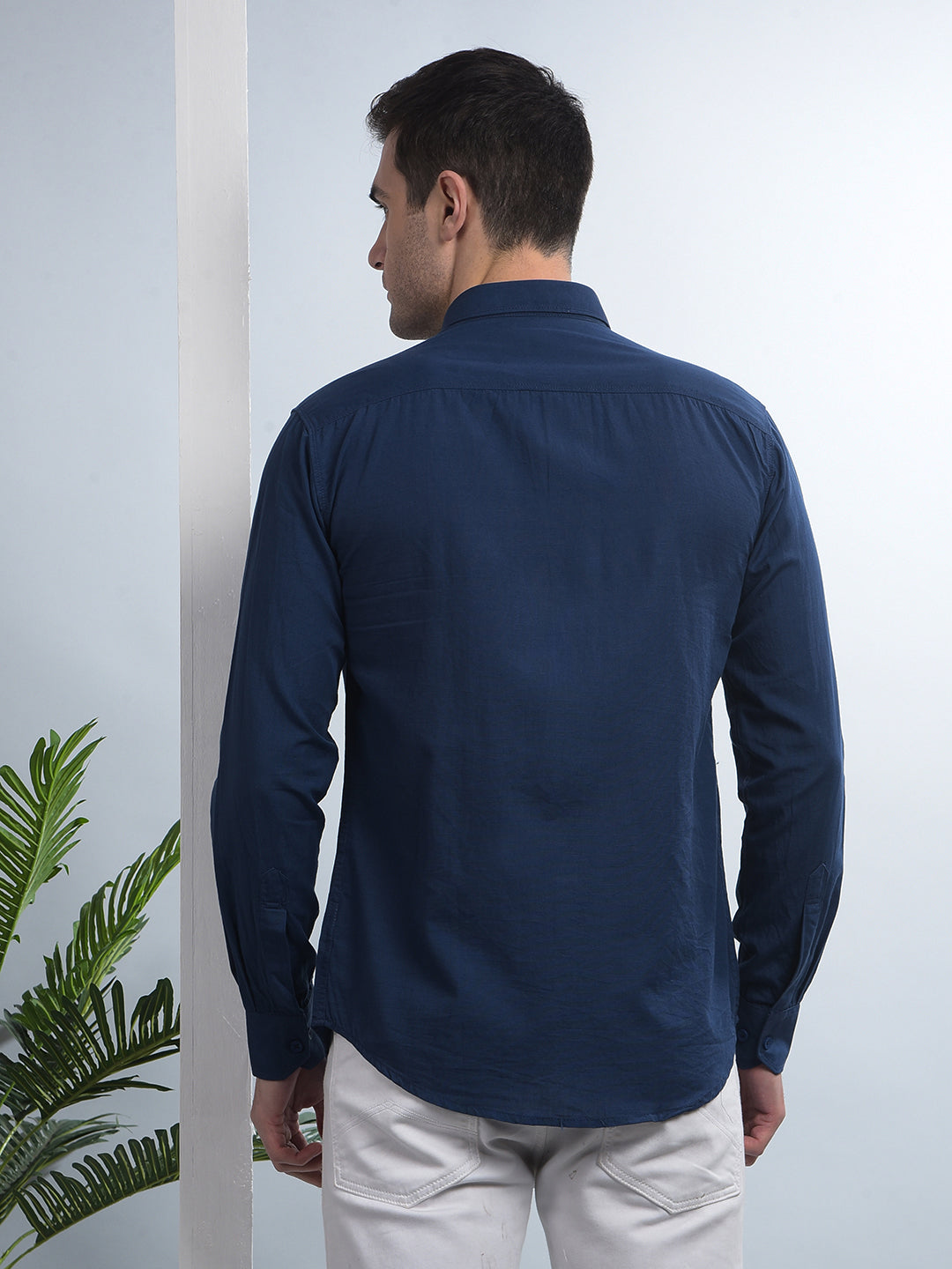 cobb solid indigo slim-fit casual shirt