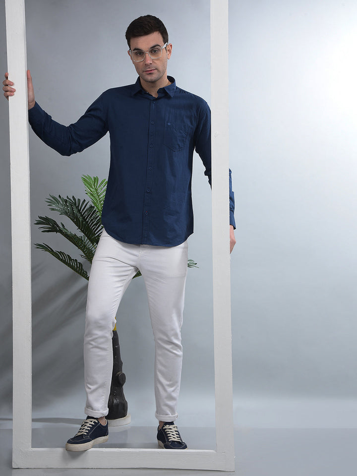 COBB SOLID INDIGO SLIM-FIT CASUAL SHIRT