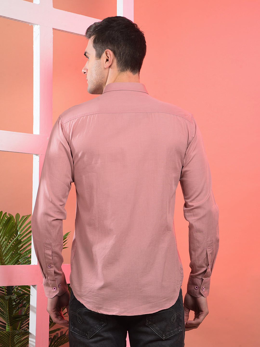 cobb solid dusty pink slim-fit button down casual shirt