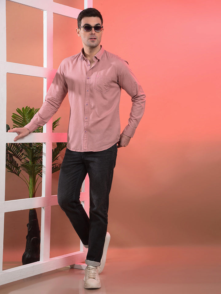 COBB SOLID DUSTY PINK SLIM-FIT BUTTON DOWN CASUAL SHIRT