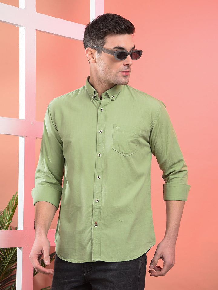 cobb solid green slim-fit button down casual shirt