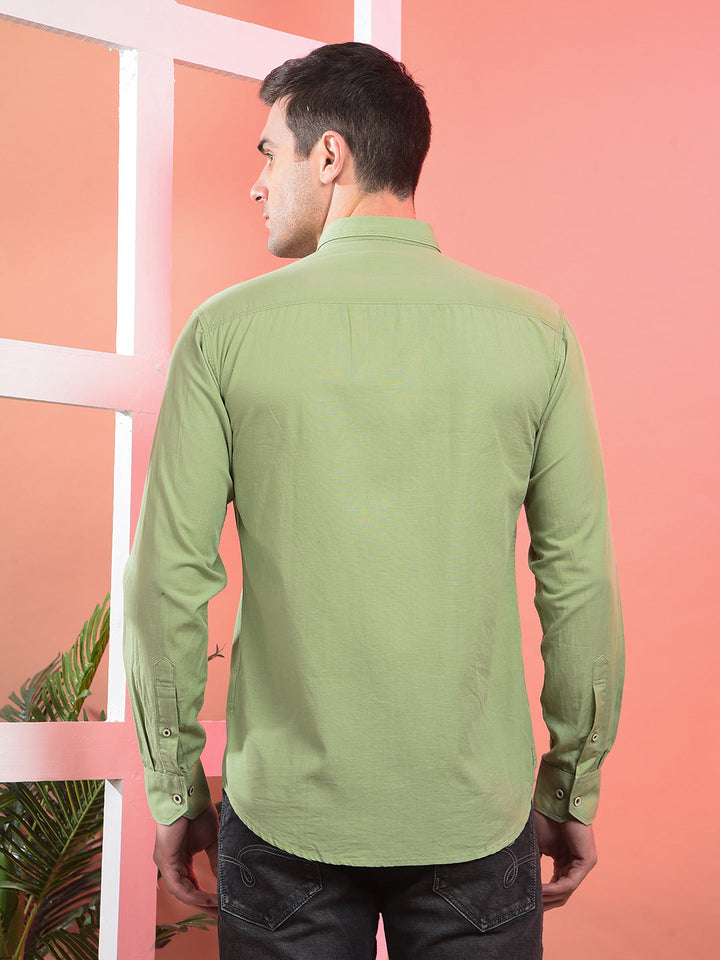 cobb solid green slim-fit button down casual shirt