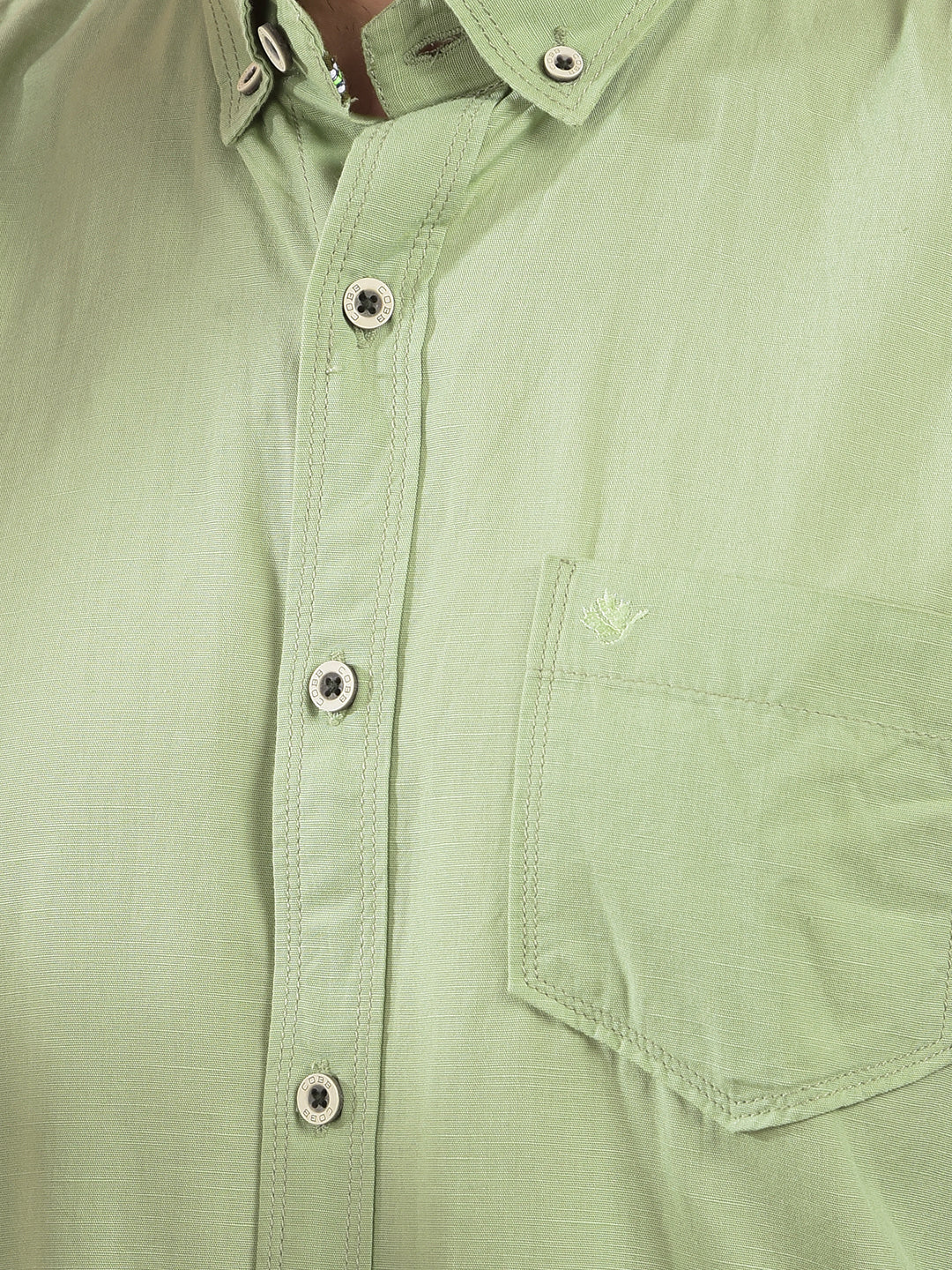 cobb solid green slim-fit button down casual shirt